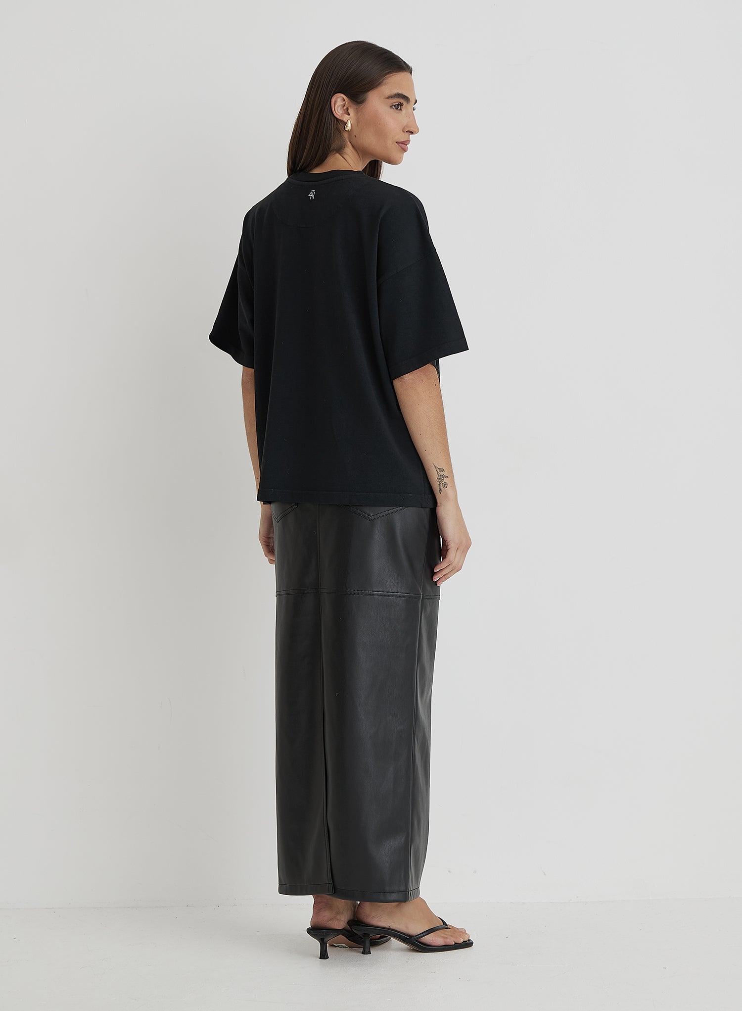 Black Acid Wash Leopard Motif T-Shirt